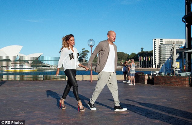 Romantic stroll: Mel B and husband Stephen Belafonte enjoyed a walk around Circular Quay in perfect Sydney weather this week