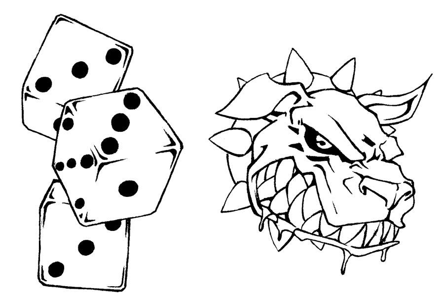 Tattoo Flash 3 Dice and Dog by BiggCaZ
