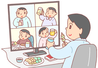 無料イラスト アップロード 生活 リモート飲み会 オンライン飲み会 Zoom飲み会 オン飲み 飲み友達 のイラスト 会社で使う 無料 ビジネス素材