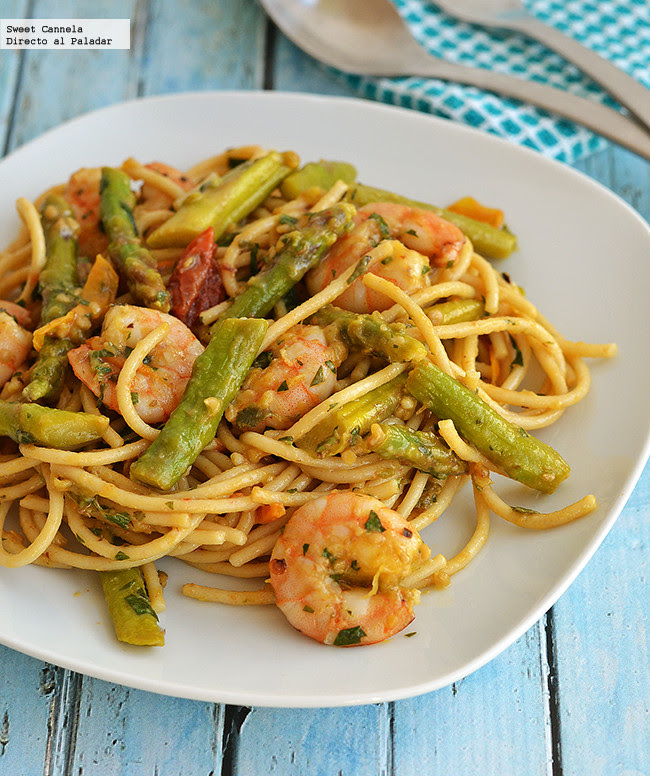 Spaghetti Camaron Y Esparragos