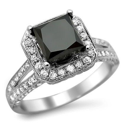 85ct Black Princess Cut Diamond Engagement Ring 18k White Gold.  ...