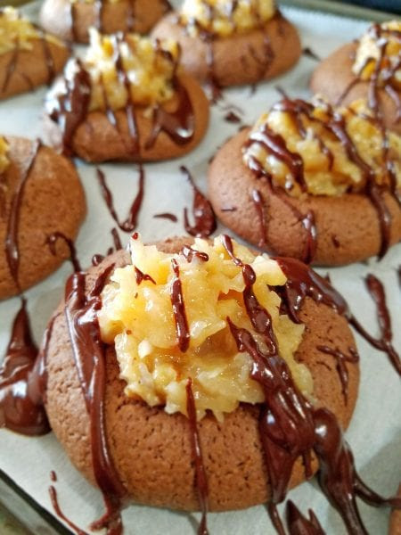 Delicious twist on german chocolate cake, german chocolate thumbprint cookies recipe at Remodelaholic.com