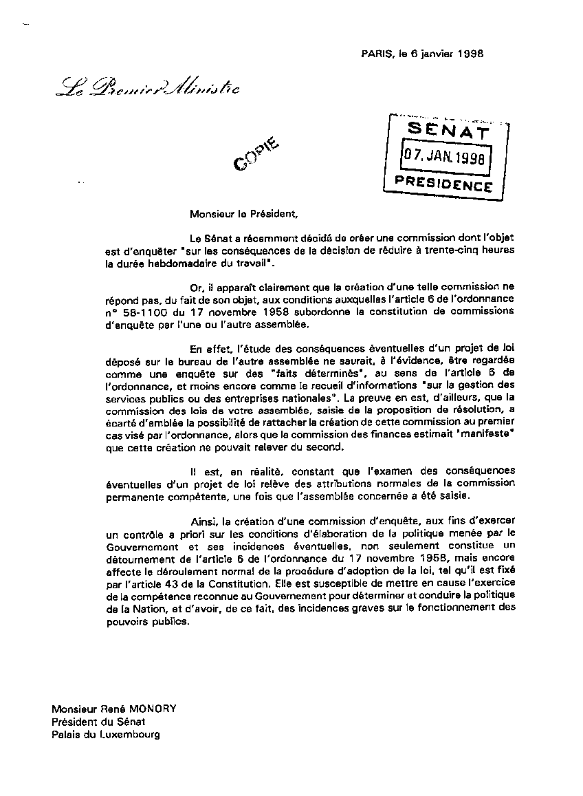 Rapport n° 279 - Décision de réduire à trente-cinq heures 