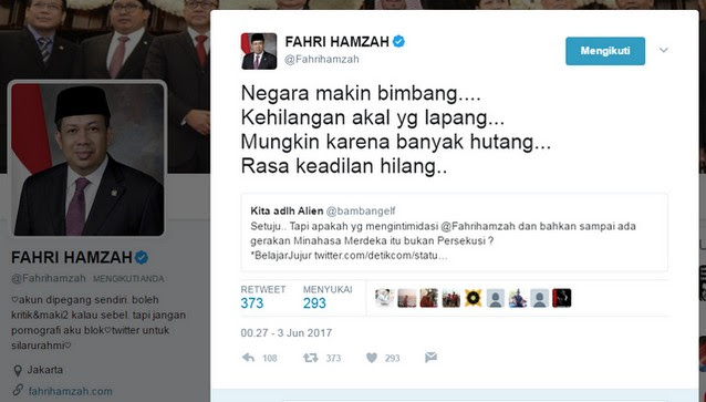Fahri Hamzah: Negara Makin Bimbang, Rasa Keadilan Hilang, Mungkin Karena Banyak Hutang