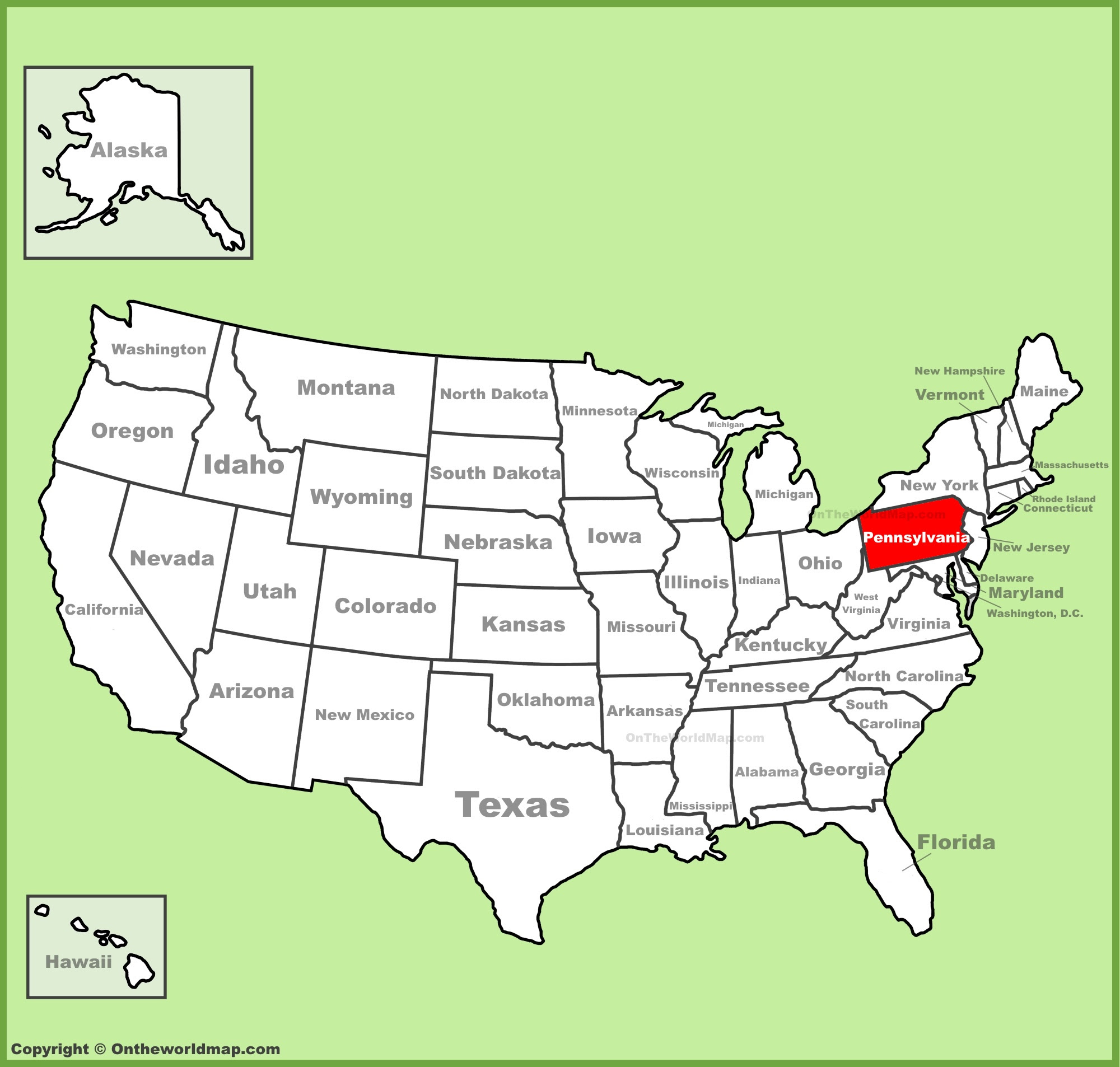Pennsylvania On Us Map Pennsylvania location on the U.S. Map