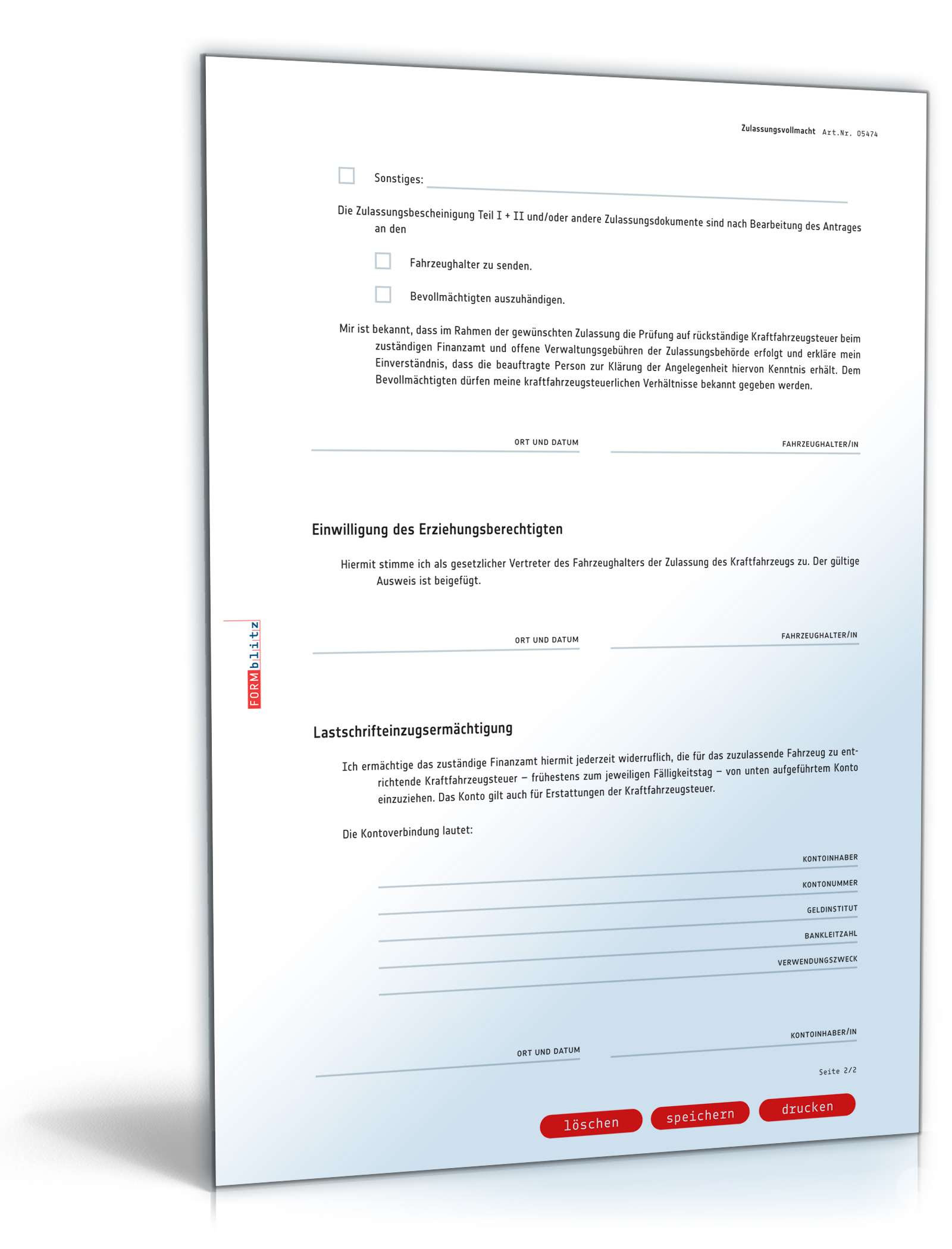 Kfz-Zulassungsvollmacht | Muster zum Download - Formblitz