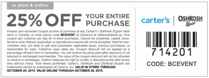 Carter's Oshkosh B'gash Canada Offers: Save An Extra 25% Off ...
