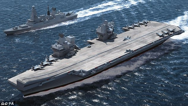 The missile could render the Navy's new £6.2billion aircraft carriers the HMS Queen Elizabeth (pictured, artist's impression) and HMS Prince of Wales redundant, experts have warned