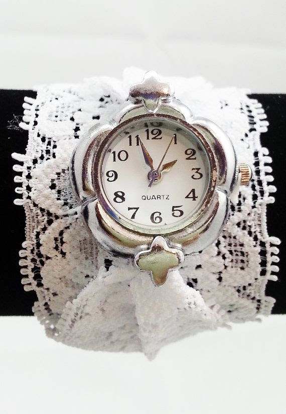 White Stretch Lace Flower Watch Silver by AurabyPortia on Etsy