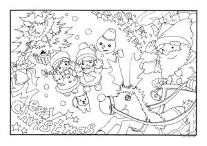 ぬりえカレンダーイラスト12月クリスマス バックナンバー14 17 サンタクロース トナカイ クリスマスツリー かえちゃびのぬりえカレンダー