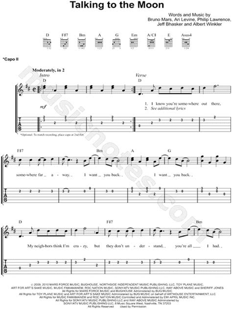bruno mars talking   moon guitar tab   major
