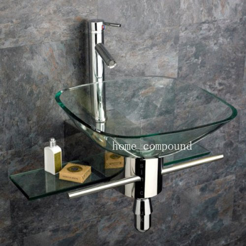Discount Modern Bathroom Vanities Glass Vessel Sink Combo Set Wall Mount/kk05