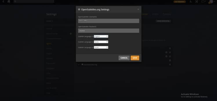 enter opensubtitles credentials and click save