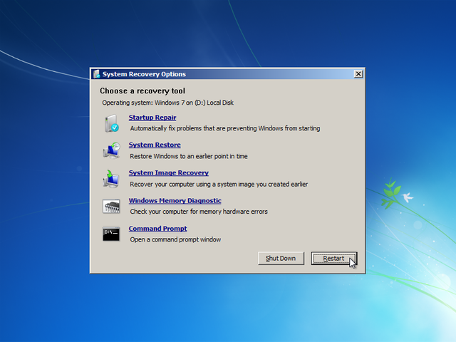 System Recovery Tools Restart your System