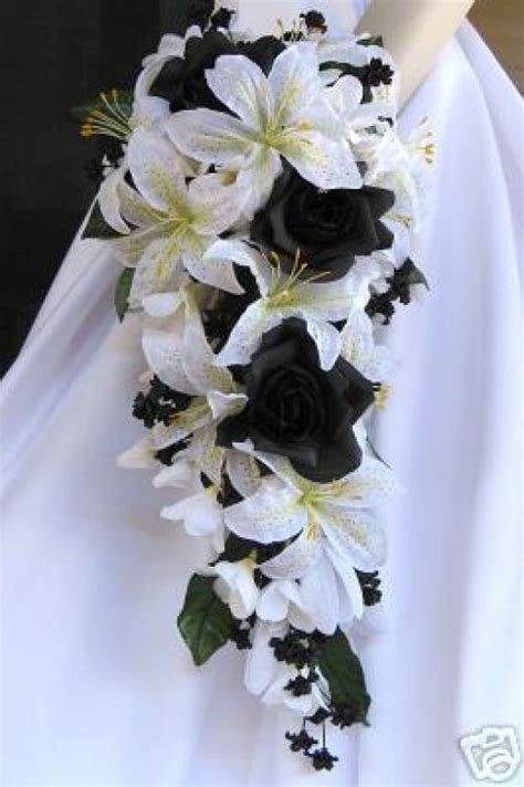 black orchid silk flower bridal bouquets black  white