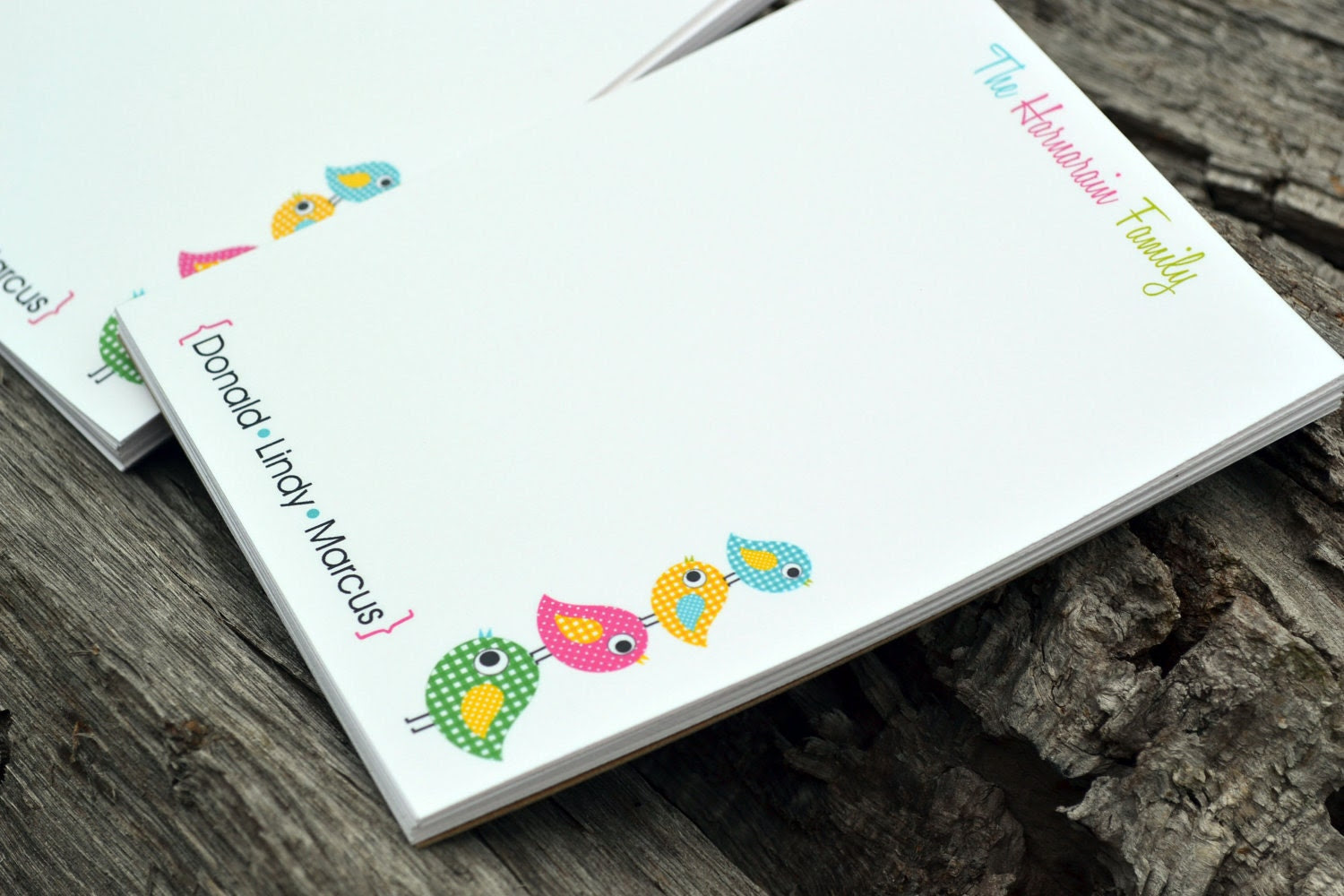 Personalized Family Notepads Set of 2 Little Birdies Design