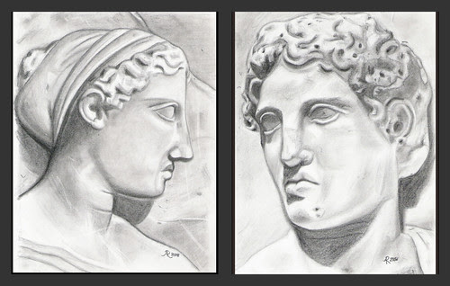 Artemis and Apollo (Parthenon). Medium: Various pencils. Date: December 2008. Artist: Ashley Richards