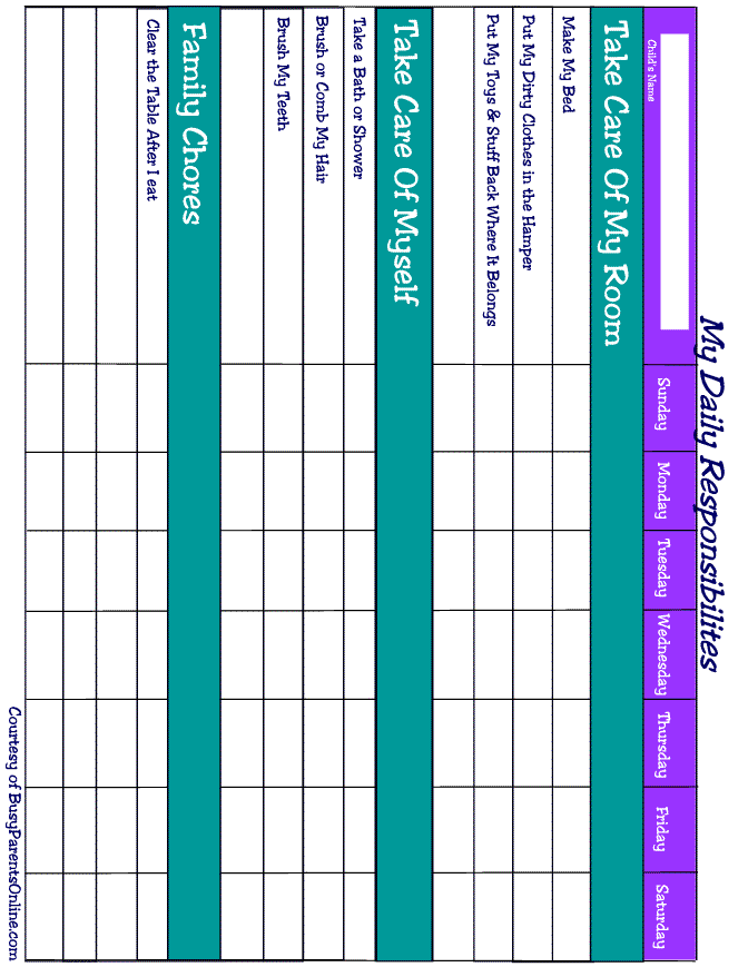 chores for kids. Chore Chart/ Responsibilities