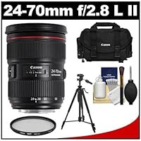 Canon EF 24-70mm f/2.8 L II USM Zoom Lens with Canon Case + Hoya HMC UV Filter + Tripod + Cleaning Kit for EOS 60D, 6D, 7D, 5D Mark II III, Rebel T3, T3i, T4i Digital SLR Cameras