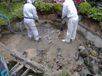 池の解体 取り壊し 埋め戻し工事 池埋める施工例 京阪錦鯉センター