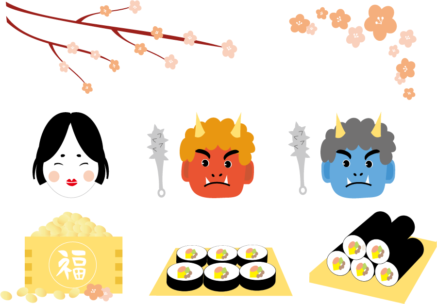 フリーイラスト 豆まきや恵方巻などの8種類の節分のセットでアハ体験 Gahag 著作権フリー写真 イラスト素材集