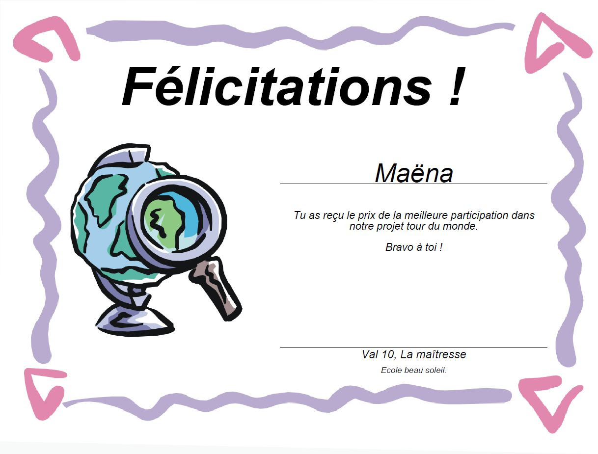 Diplomes De Fin D Annee Generateur Chez Val 10