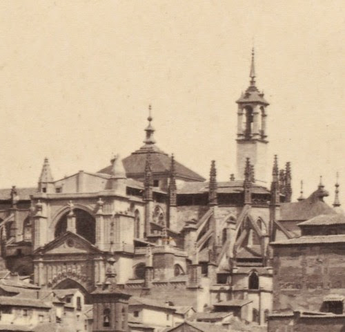 Torre del reloj de la Catedral de Toledo hacia 1860. Detalle de una fotografía de Francis Frith