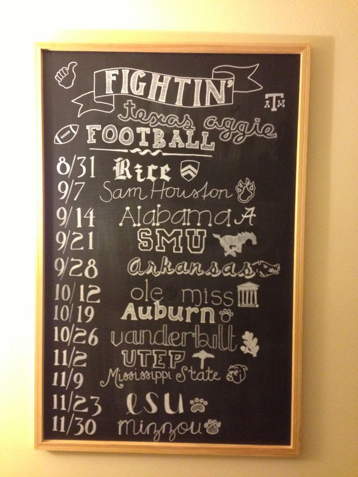 Fightin' Texas Aggie Football Schedule on chalkboard
