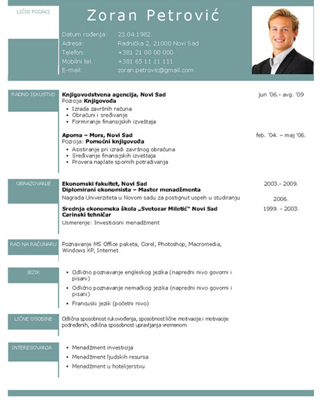 Resume Format Template Za Cv