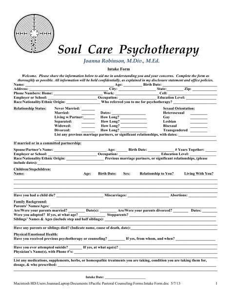 psychotherapy intake forms