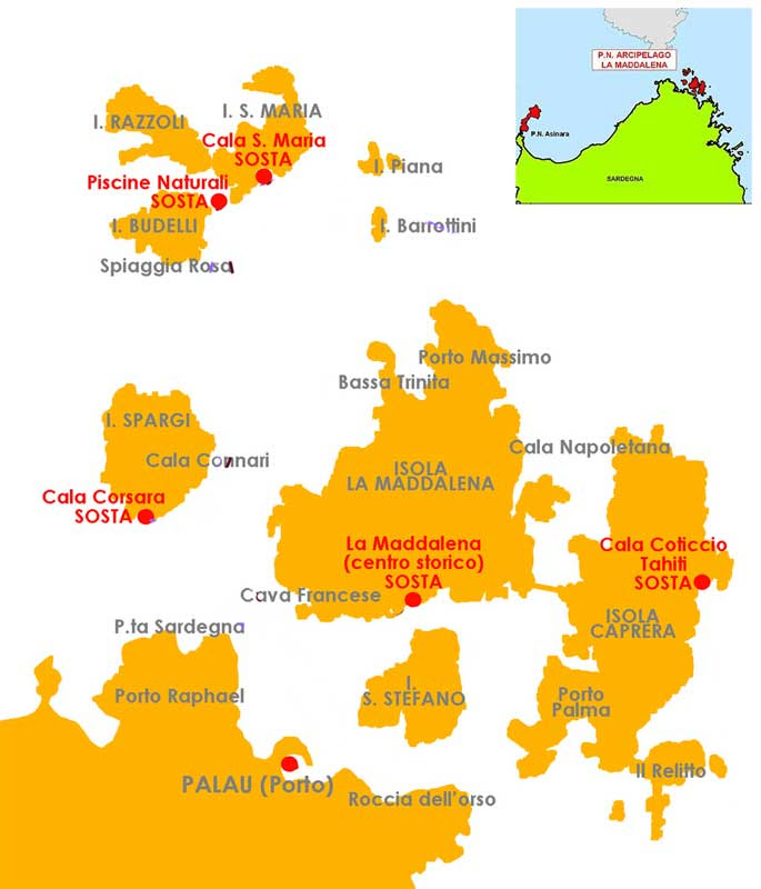 Spiagge Caprera Mappa