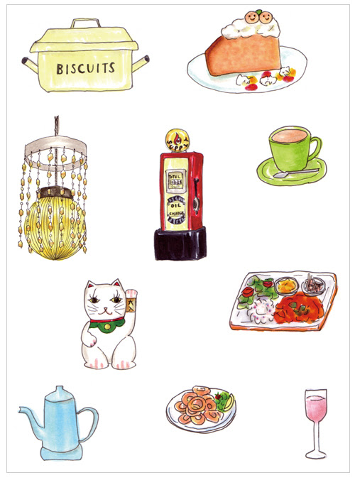 ユメイロタテモノとおしゃれな仲間たち 仮 カフェメニュー用イラスト制作 ブドリカフェさま