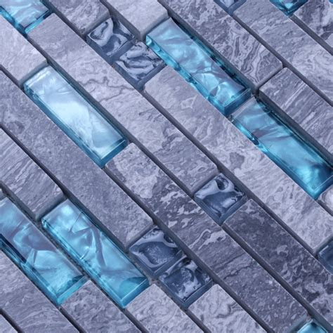 Installation of vinyl, wood look plank flooring on wall · 1. Grey Marble Stone Blue Glass Mosaic Tiles Backsplash