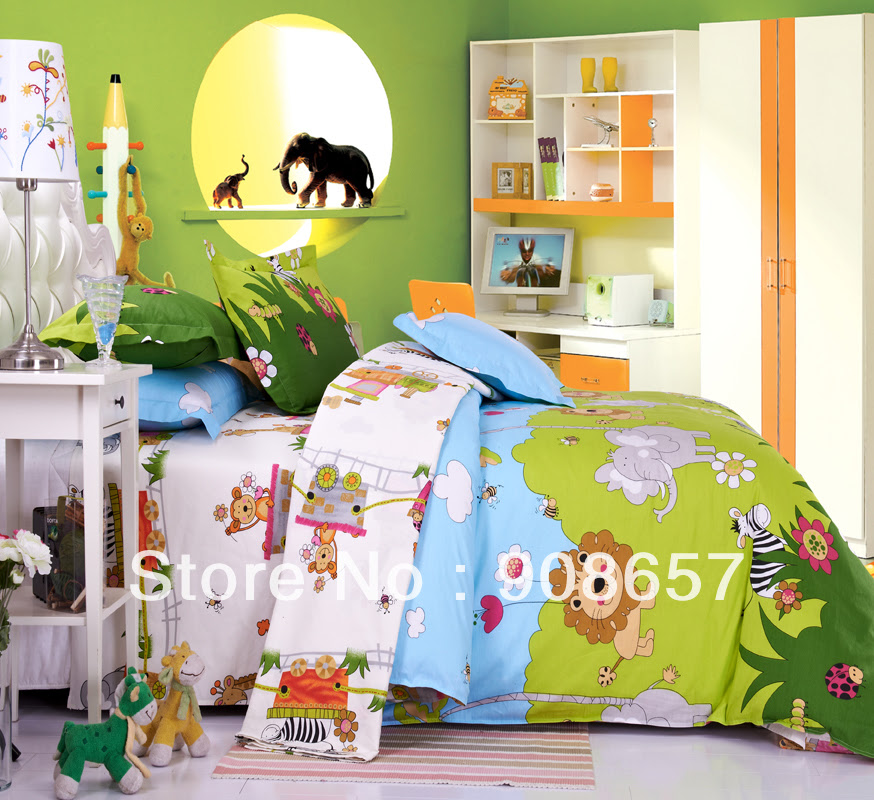 com : Buy green skyblue cartoon animal cotton kids children's bedding ...