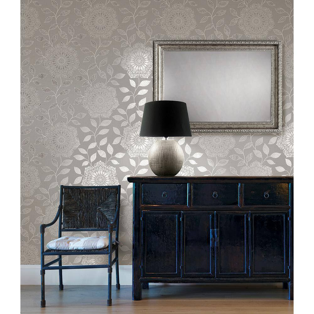 Beacon House Adelaide Ogee Floral Silver Wallpaper 450 67387 The