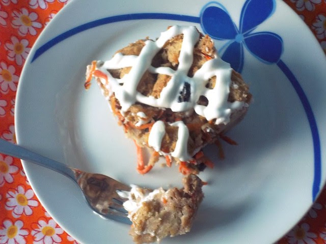 Slice of Carrot Cake Capirotada with Cream Cheese Glaze 2