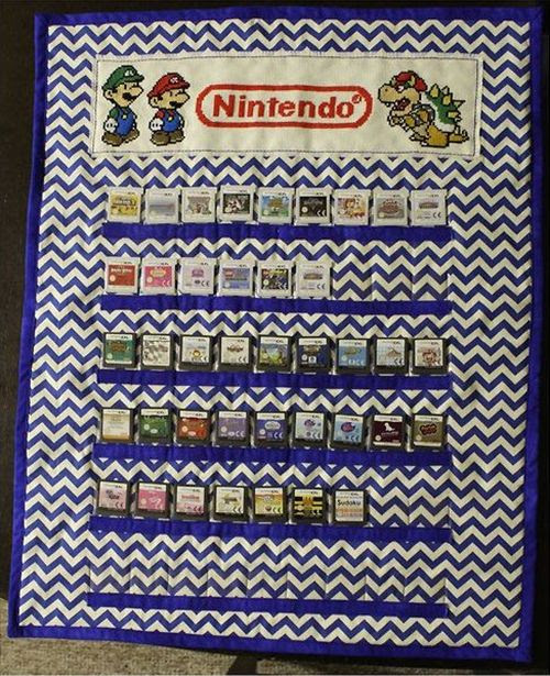 マリオのクロスステッチがカワイイ たっぷりdsソフトが収納できちゃう手作りハンガー そうさめも
