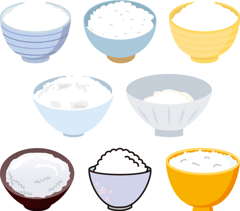 フリーイラスト 8種類のお茶碗の中のご飯のセットでアハ体験 Gahag 著作権フリー写真 イラスト素材集