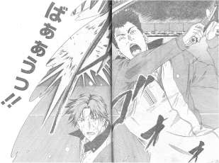 ６６話 番狂わせがあったようだな はーん どいつもいい面構えだ 襟にno１９ １１のバッジをつけて堂々コートに帰還した中学生軍団 高校生側としては屈辱の事実に狼狽えるでもなく なんといい面構えだ ティンときた と賛辞の言葉