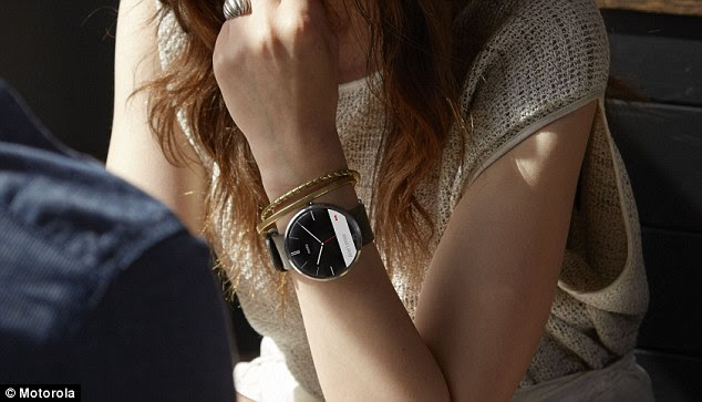 Motorola¿s Android-powered smartwatch (pictured) is on sale in the US $249.99. It is set to launch in the UK at the start of October for £199. The watch has a 1.56-inch display and 4GB of storage, is water resistant and is compatible with Android 4.3 and higher