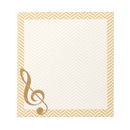 Gold Glitter Treble Clef on Yellow Chevron Memo Note Pad