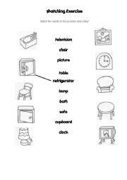 Items in a room matching exercise - ESL worksheet by Jennifer