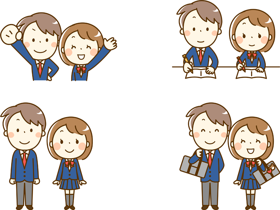 フリーイラスト 4種類の学生のカップルのセットでアハ体験 Gahag 著作権フリー写真 イラスト素材集