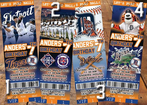 MLB Detroit Tigers Custom Birthday Invitation Ticket by DigiCards ...