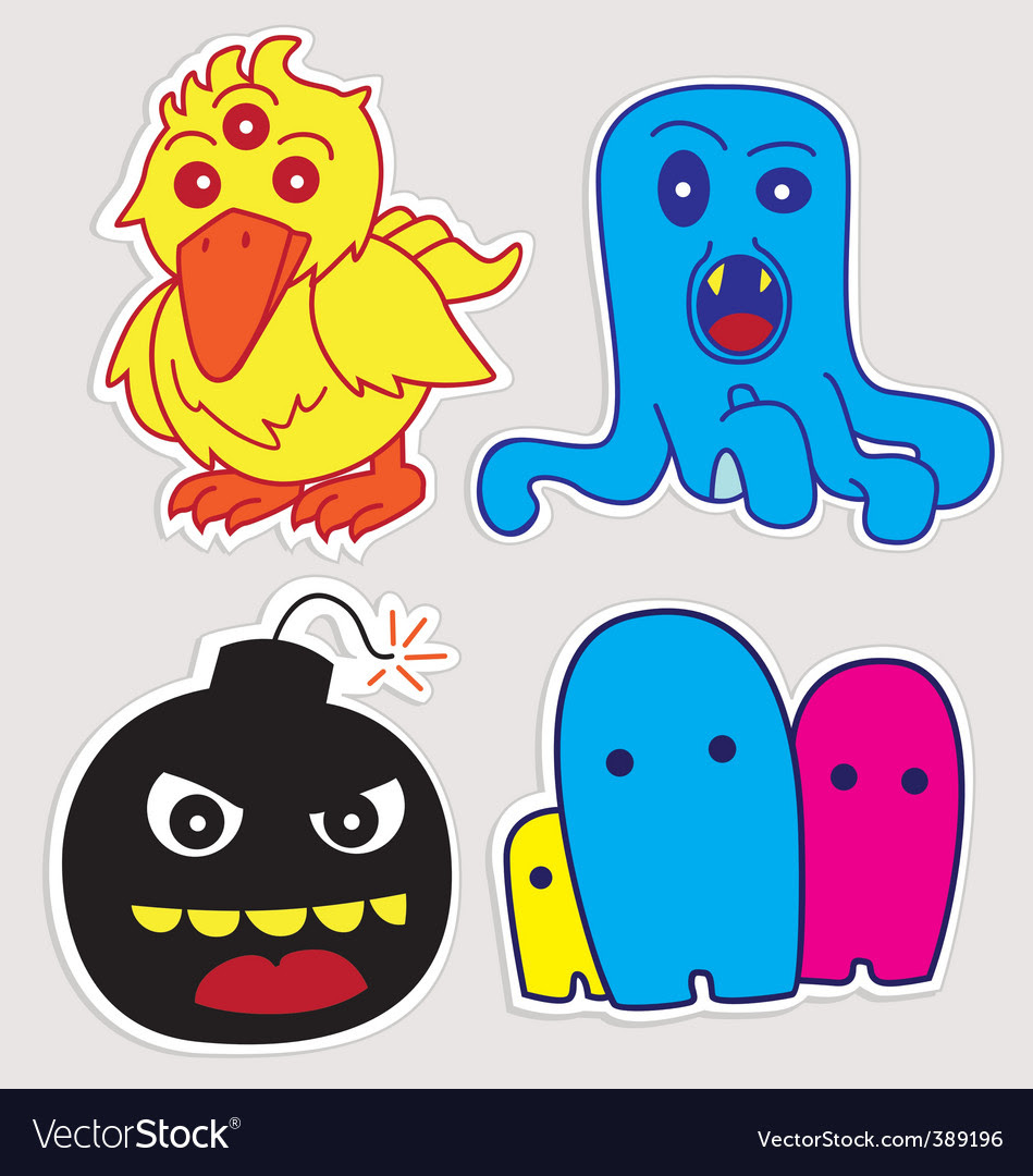Monster Stickers on Cute Monster Stickers Vector