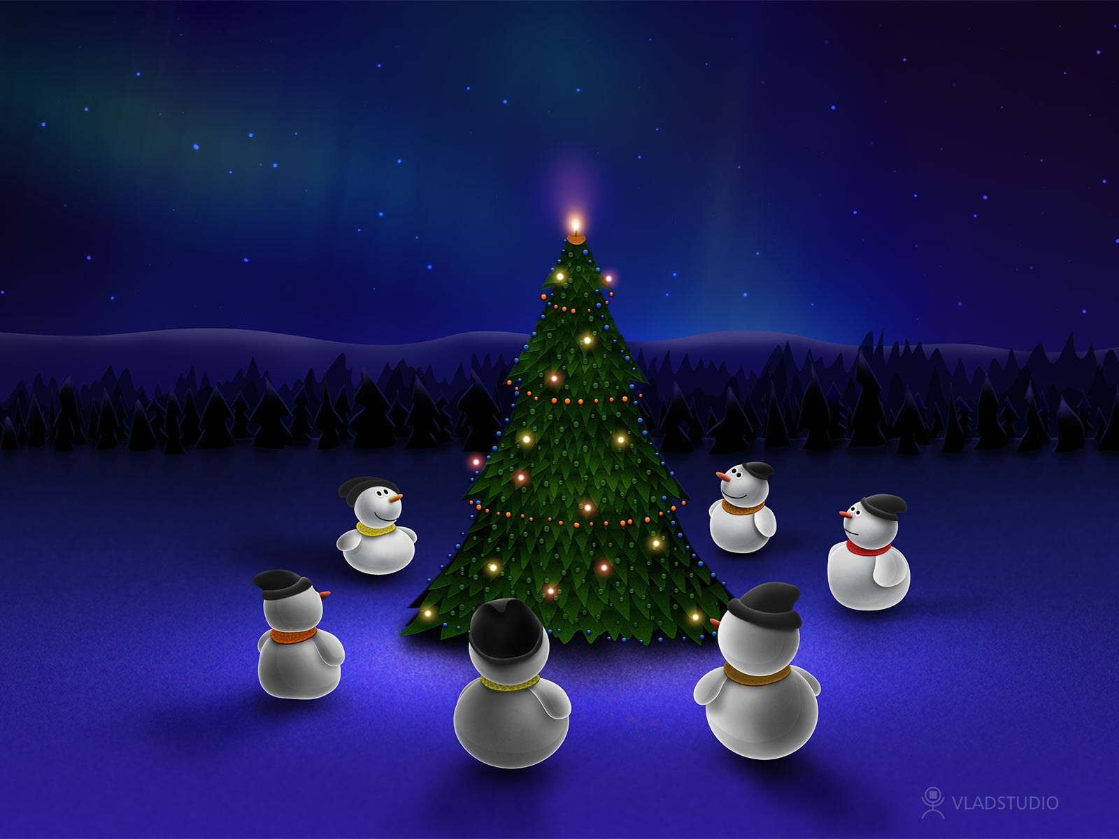 Fond Décran Hd Sapin Et Bonhommes De Neige Gratuit Fonds
