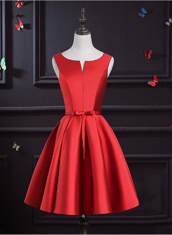 Dark Red Satin Homecoming Dress Short Prom Dress 2020