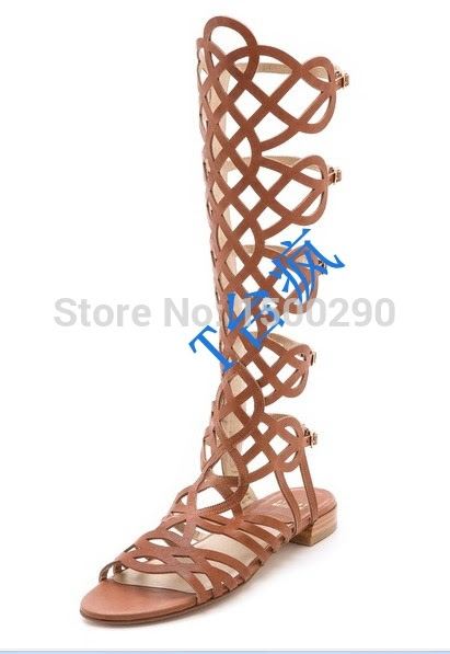 New Fashion knee high gladiator women flat sandals summer boots cut ...