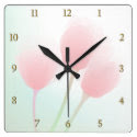 Soft Pink Pastel Tulips Wedding Square Wall Clocks