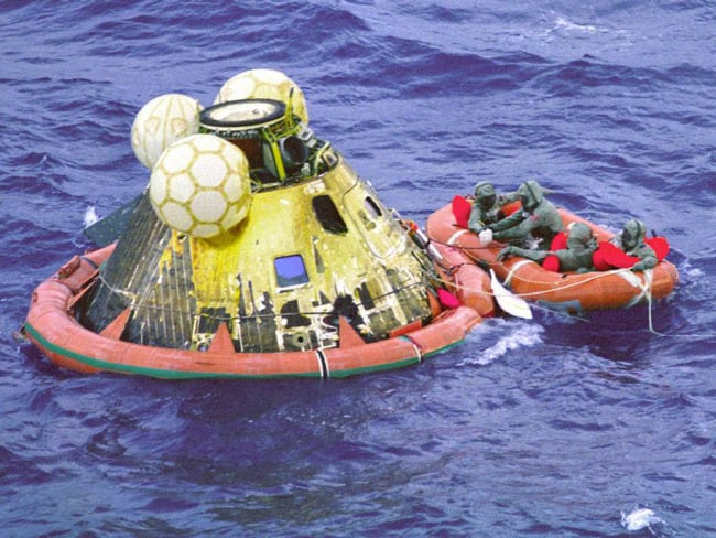 The Apollo 11 capsule in the Pacific in July 1969. Pic: NASA